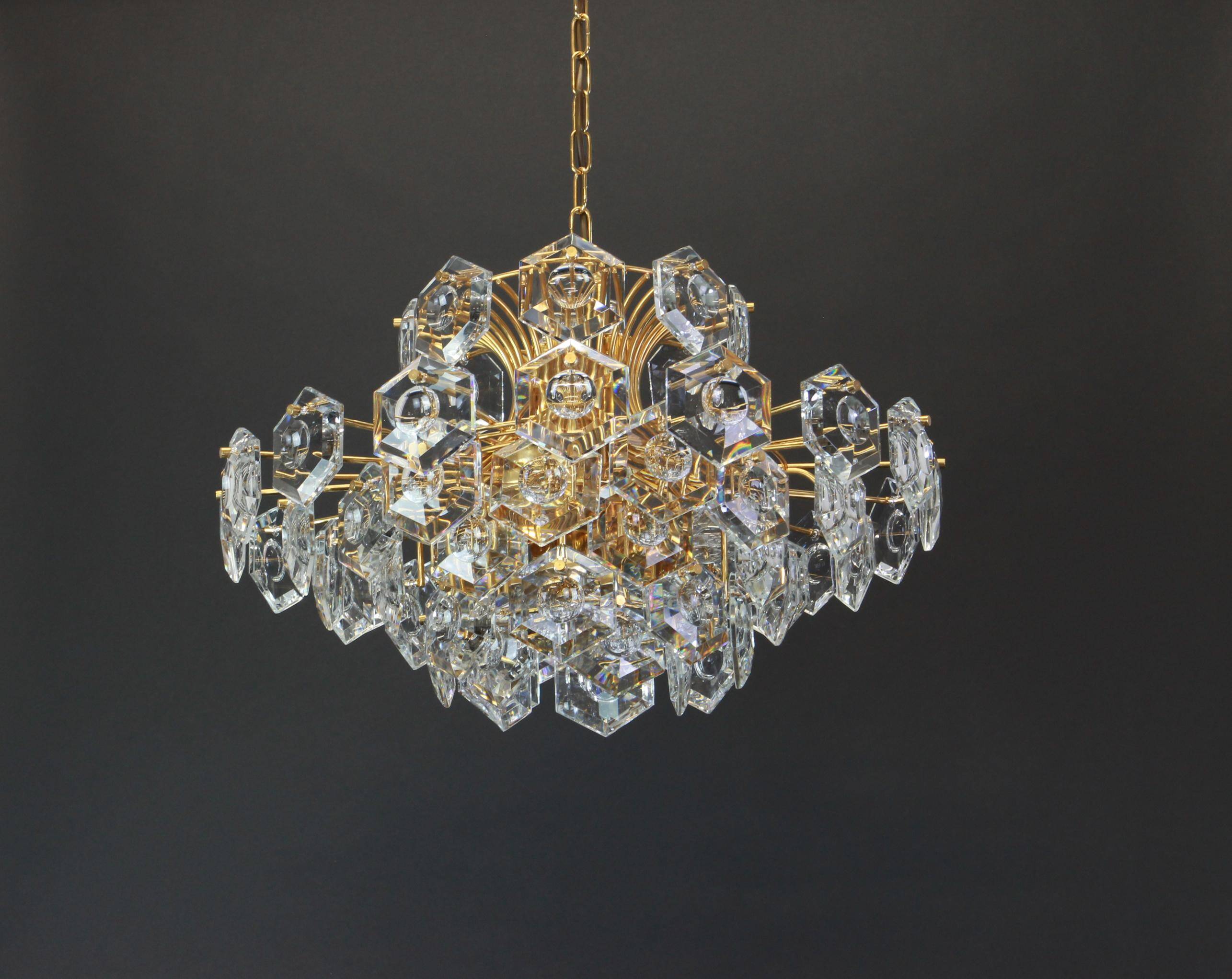 Large gilded brass and crystal chandelier by Kinkeldey, Germany, 1960s.
