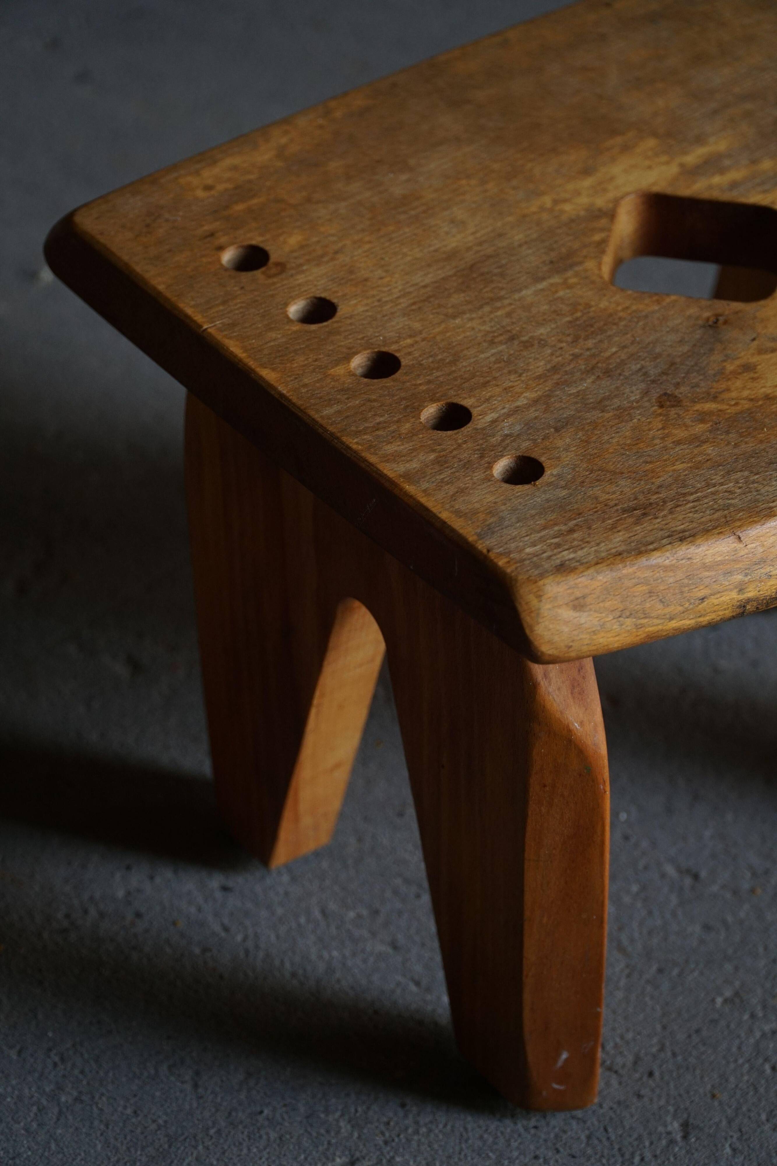 Modern Danish Wabi Sabi Stool in Solid Elm, Scandinavia, 1960s