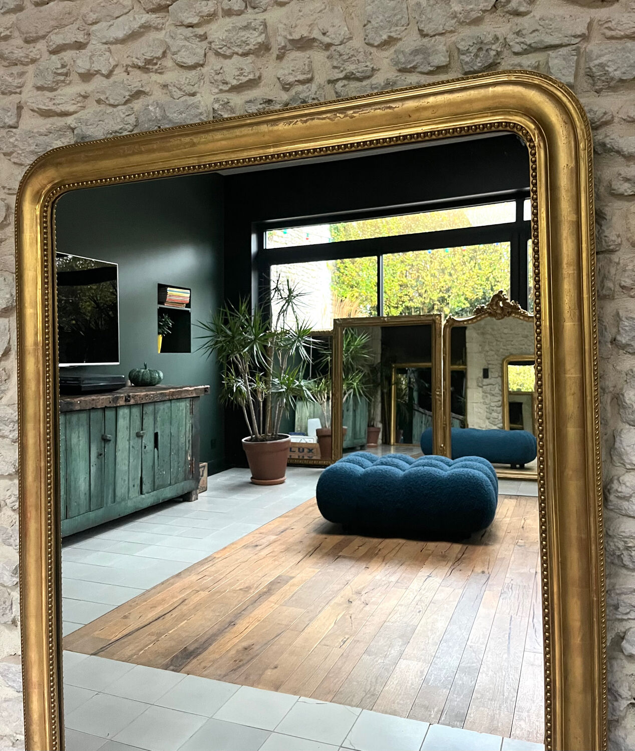 Antique mirror 150/116.5cm Louis-Philippe with pearl gold leaf.