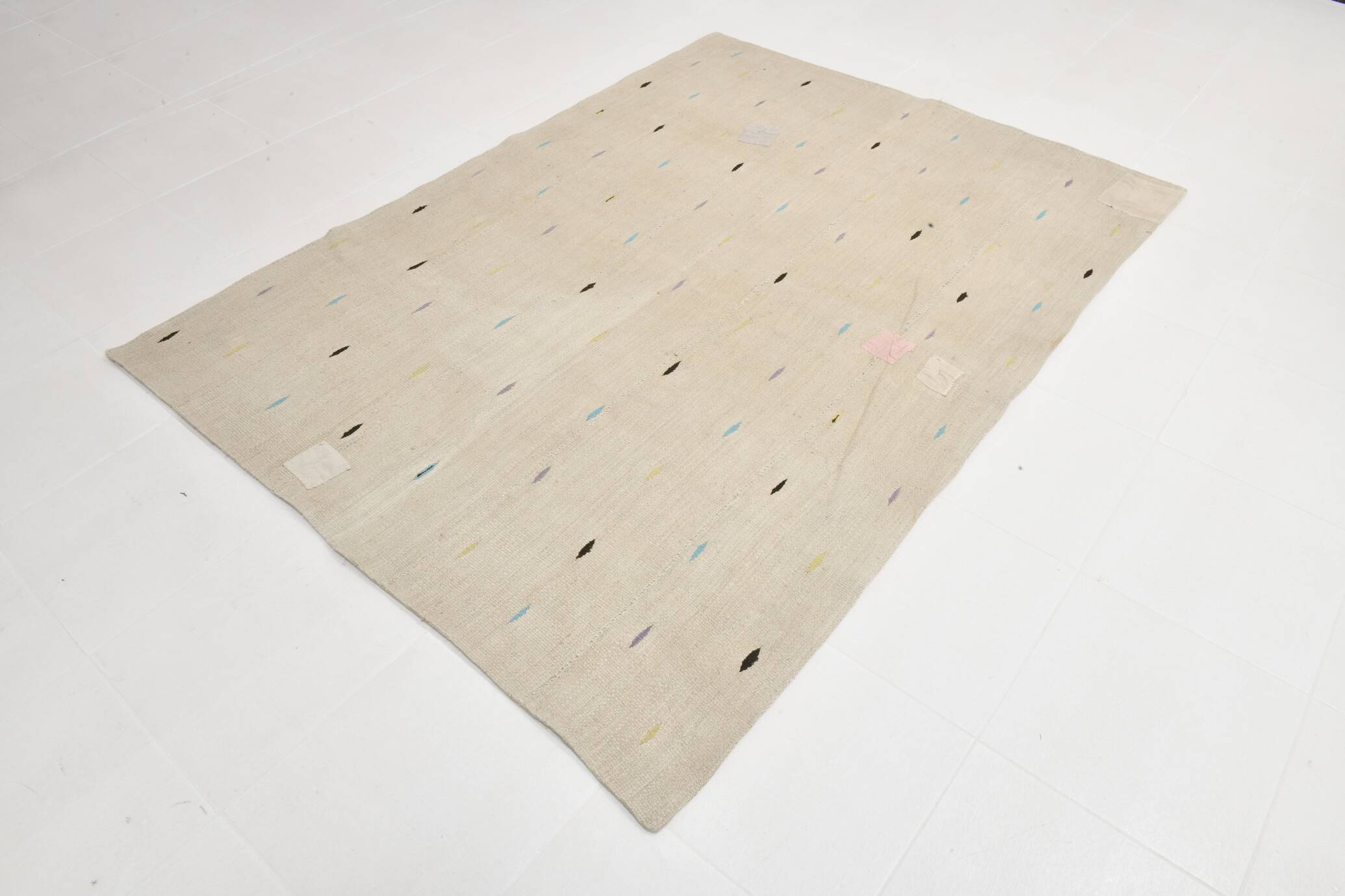 Beige & Cream Polka Dot Pattern Kilim Rug, 164x225Cm
