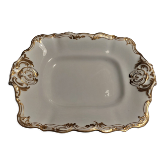 Plat porcelaine anglaise Copeland décor blanc et or