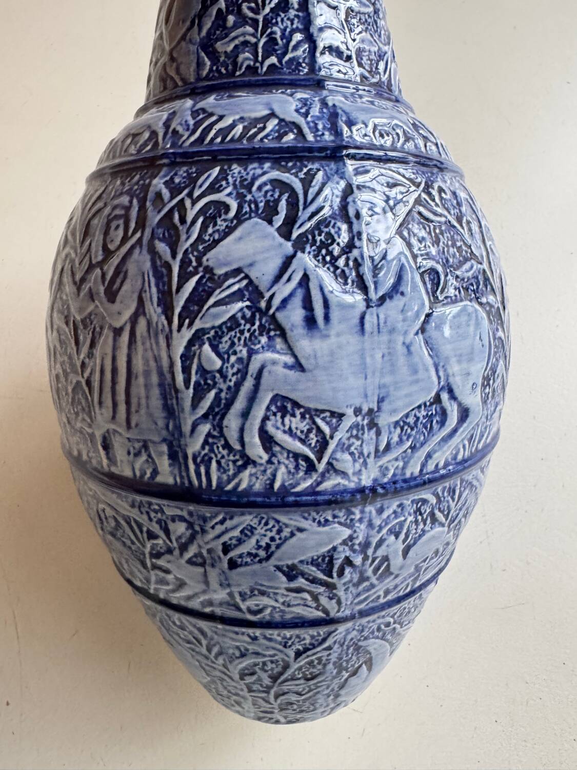 Grand vase bleu grès de sel années 60