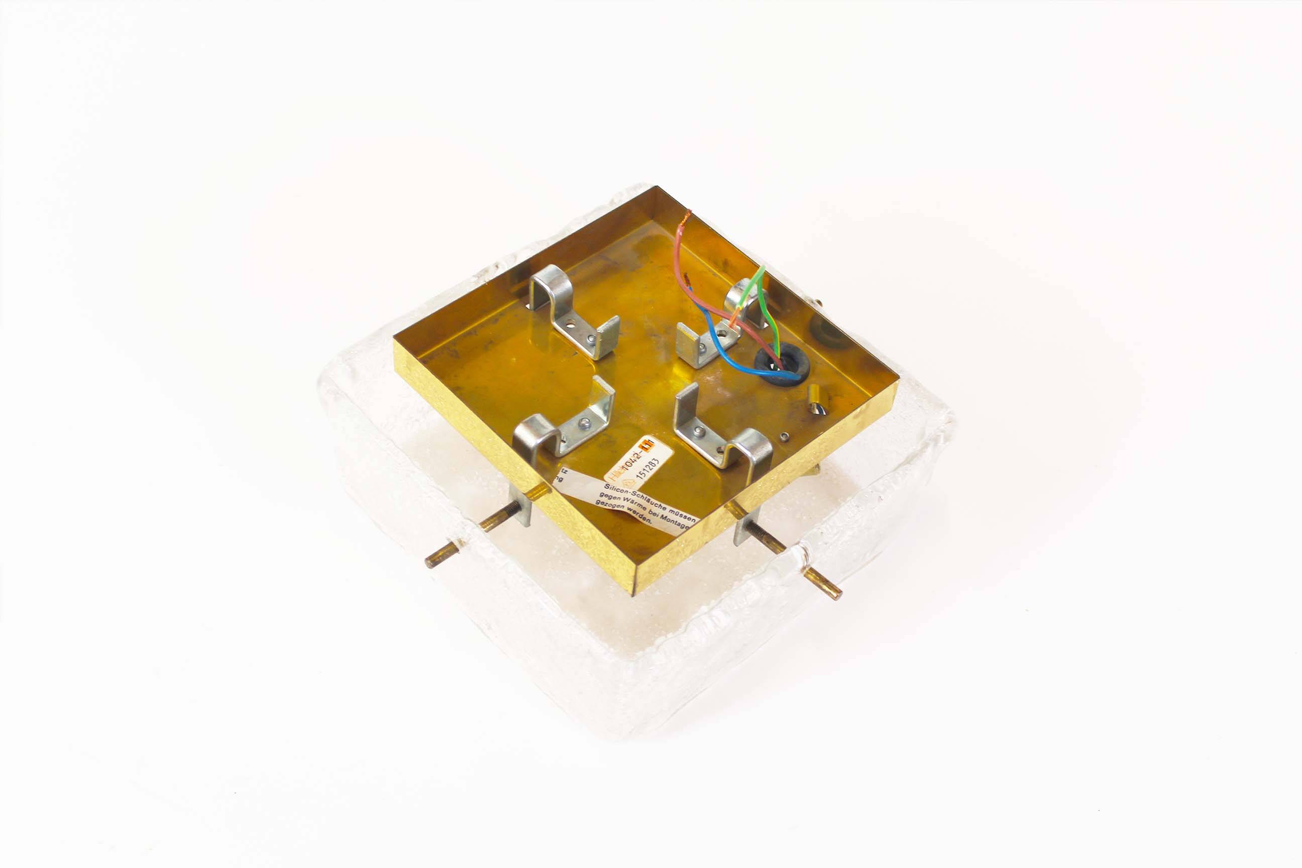 Medium sized brass and muranoglass flush mount light by Hillebrand