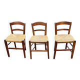 3 chaises bois massif paillées taille enfant