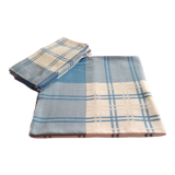 Nappe damassée blanche et bleue et 6 serviettes