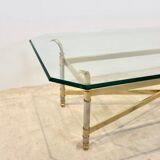 Table basse en laiton, chrome et verre, France 1970