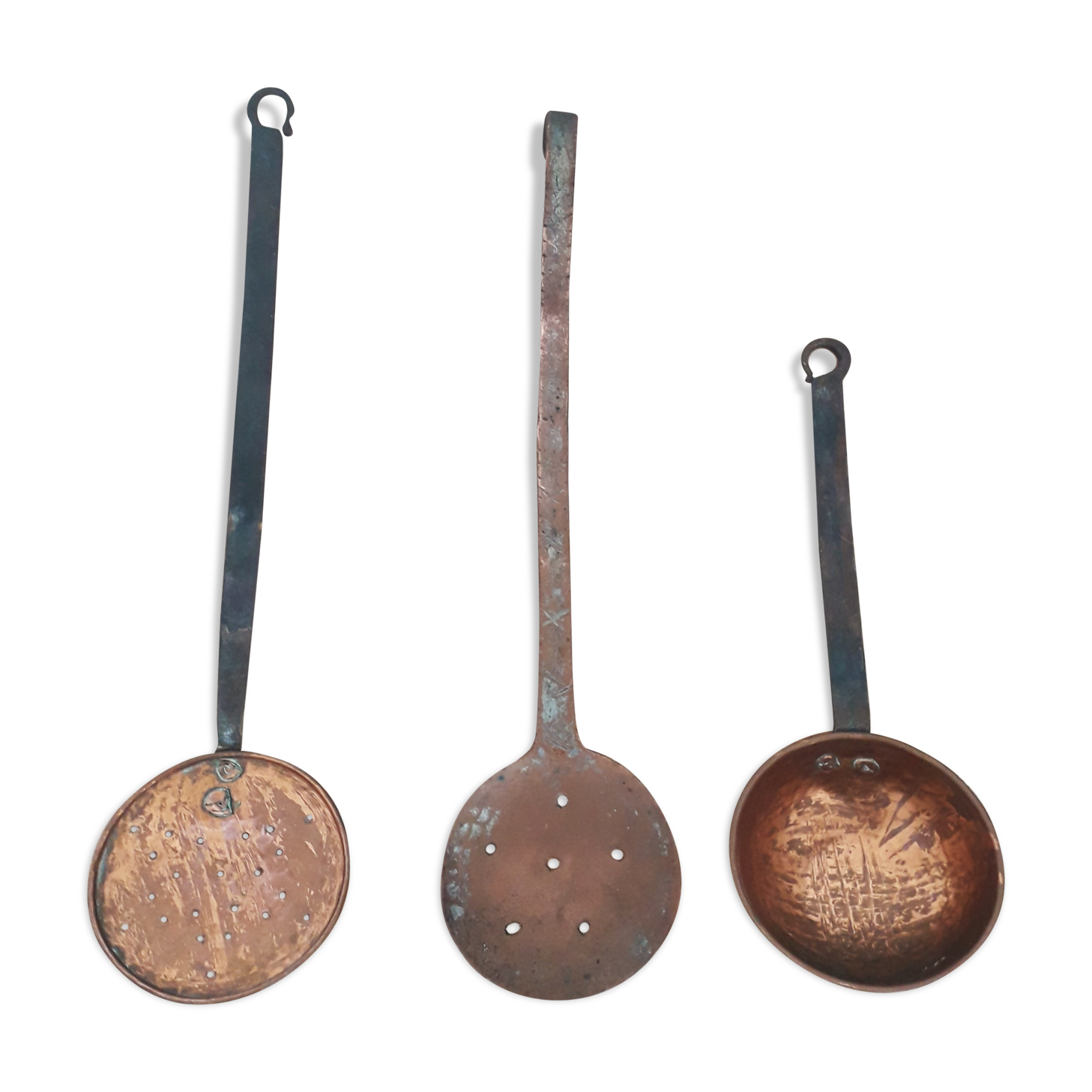 Old copper kitchen utensils - Skimmers x 3 - 1920