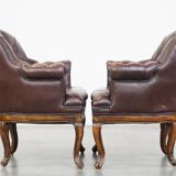 Lot de 2 fauteuils chesterfield anglais classiques en cuir de vache