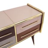 Mid-Century Modern Style Solid Wood and Colored Glass Italian Sideboard