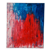 Abstract table red blue pink 46x38 cm painting signed