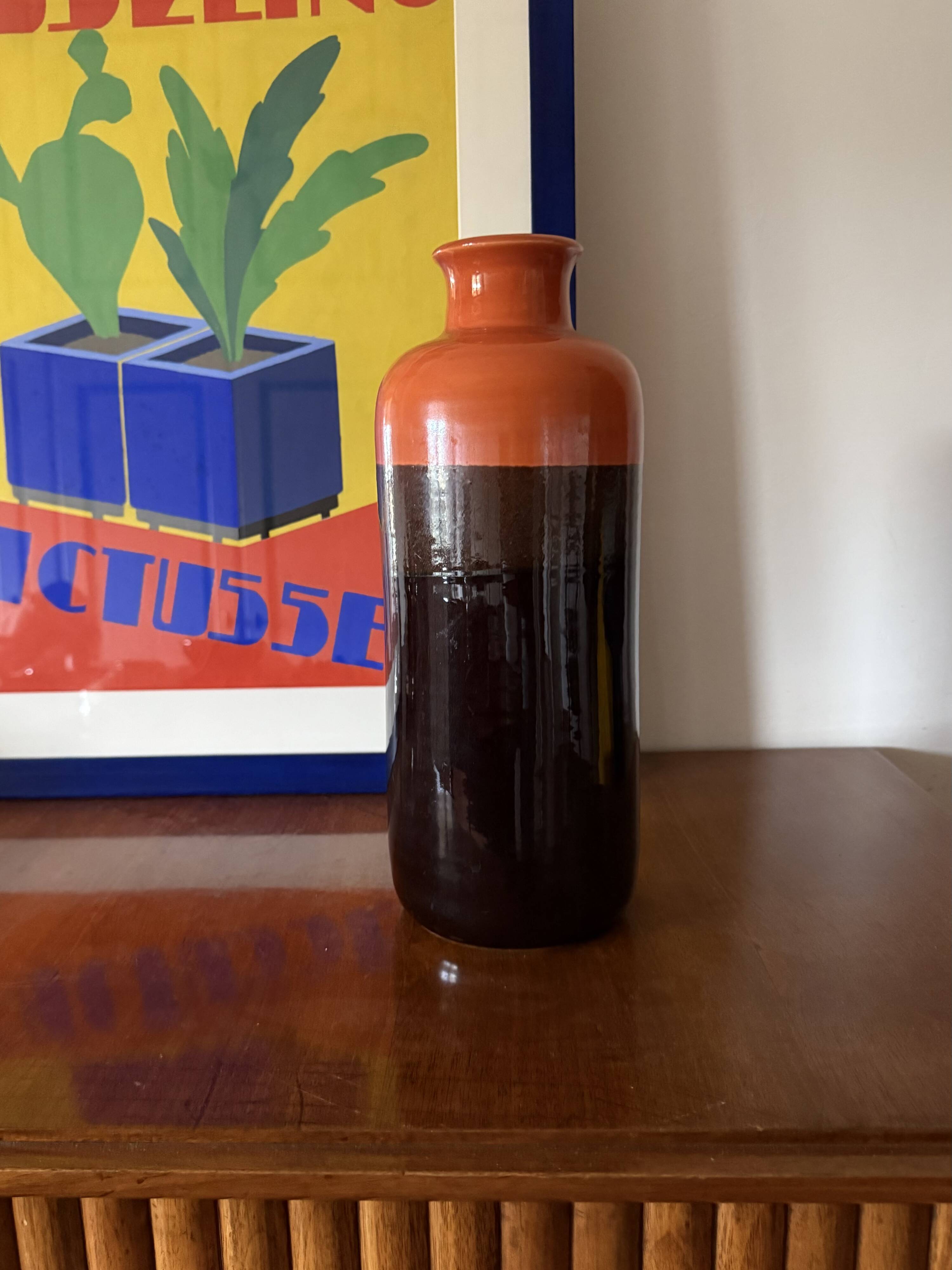 Mid-century orange & brown ceramic vase, Aldo Londi Bitossi Italy 1970s