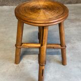 Vintage round rattan bamboo stool