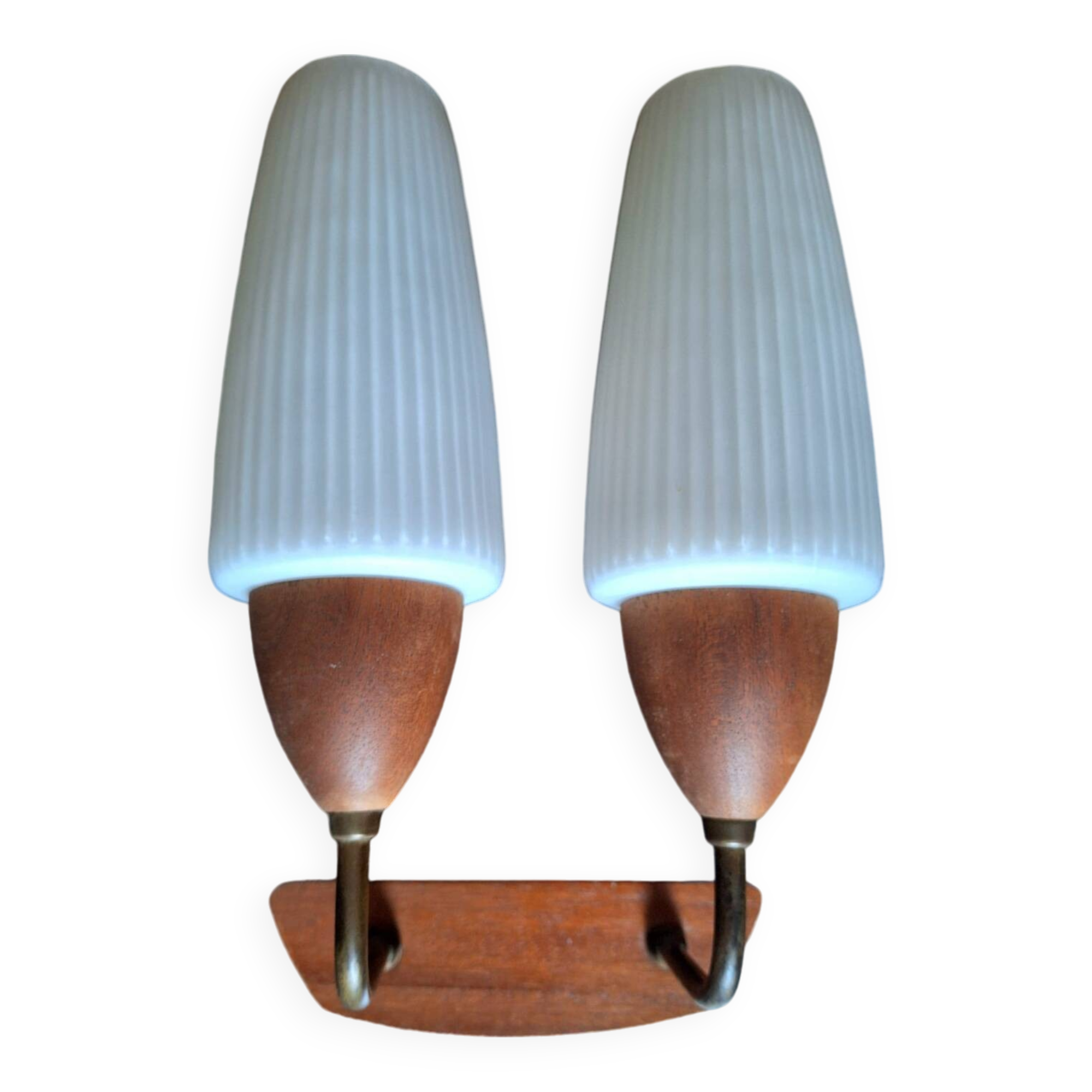 Vintage wall light, antique glass and wood lighting fixture