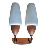 Vintage wall light, antique glass and wood lighting fixture