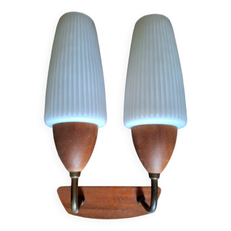 Vintage wall light, antique glass and wood lighting fixture