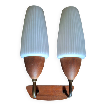 Vintage wall light, antique glass and wood lighting fixture