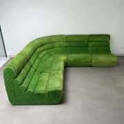 Modular green velvet corner sofa, 1970s