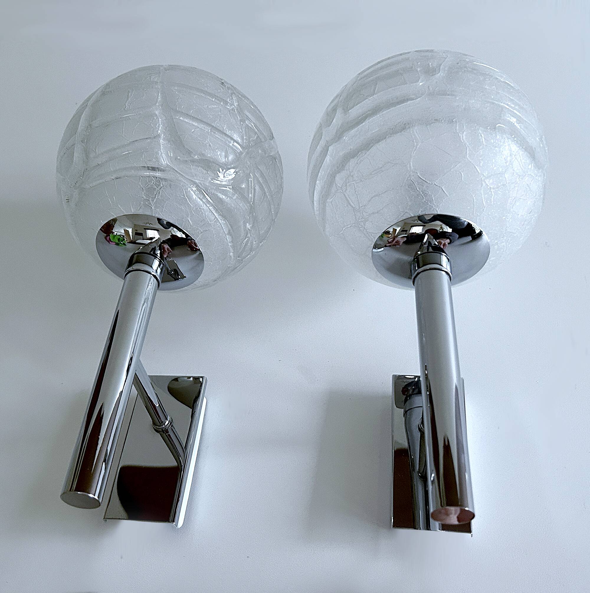 Pair Vintage Brutalist Bubble Glass Sconces