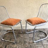 Pair of Cantilever chair design Gastone Rinaldi vintage 70 chrome steel wires