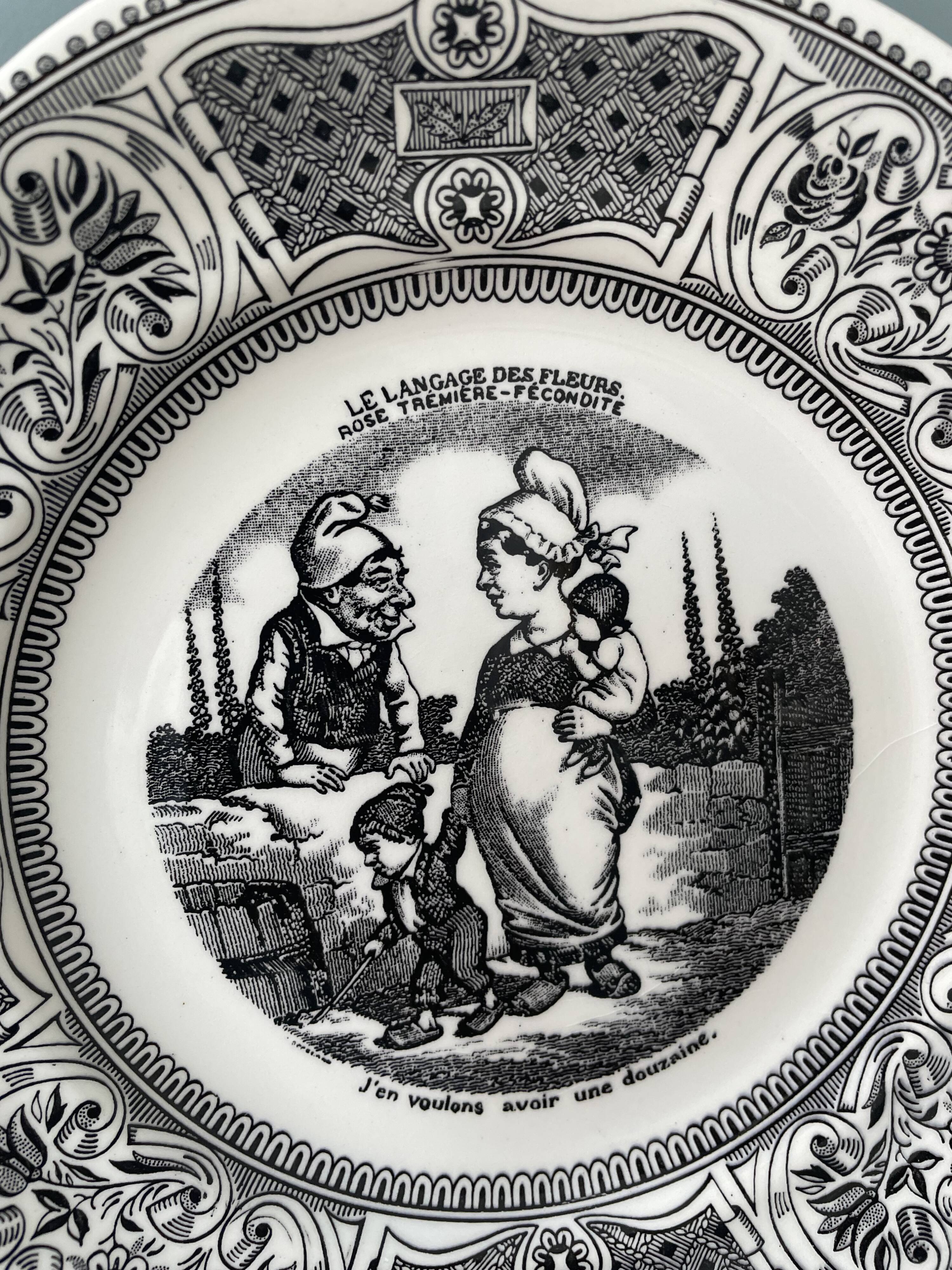 Box of 6 dessert plates in Gien earthenware, "the language of flowers"