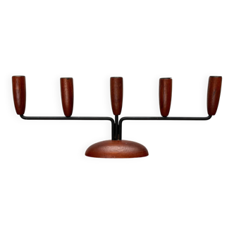 Teak candlestick in mid-century Danish string style, 1960s.