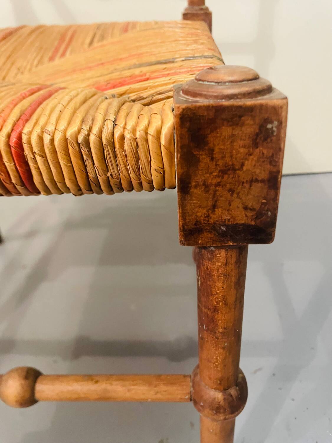 Vintage Art Deco wood and straw corner chair, 1930s