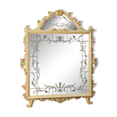 Miroir laqué italien avec des décorations florales du 20ème siècle