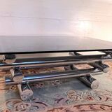 Chromed metal and smoked glass coffee table, dlg Willy Rizzo, mid-20th century