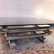 Chromed metal and smoked glass coffee table, dlg Willy Rizzo, mid-20th century