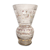 Glass vase carved and painting by hand. France 1940s.