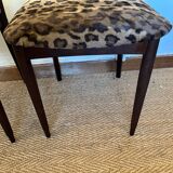 Pair of vintage wood and leopard chairs