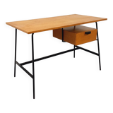 Pierre Paulin vintage modernist desk in oak wood and black metal