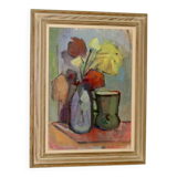Swedish Mid-Century Oil On Canvas Painting" Still Life " --Vintage & Framed