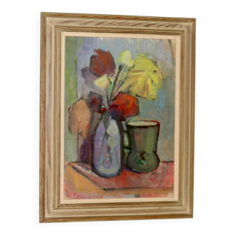 Swedish Mid-Century Oil On Canvas Painting" Still Life " --Vintage & Framed