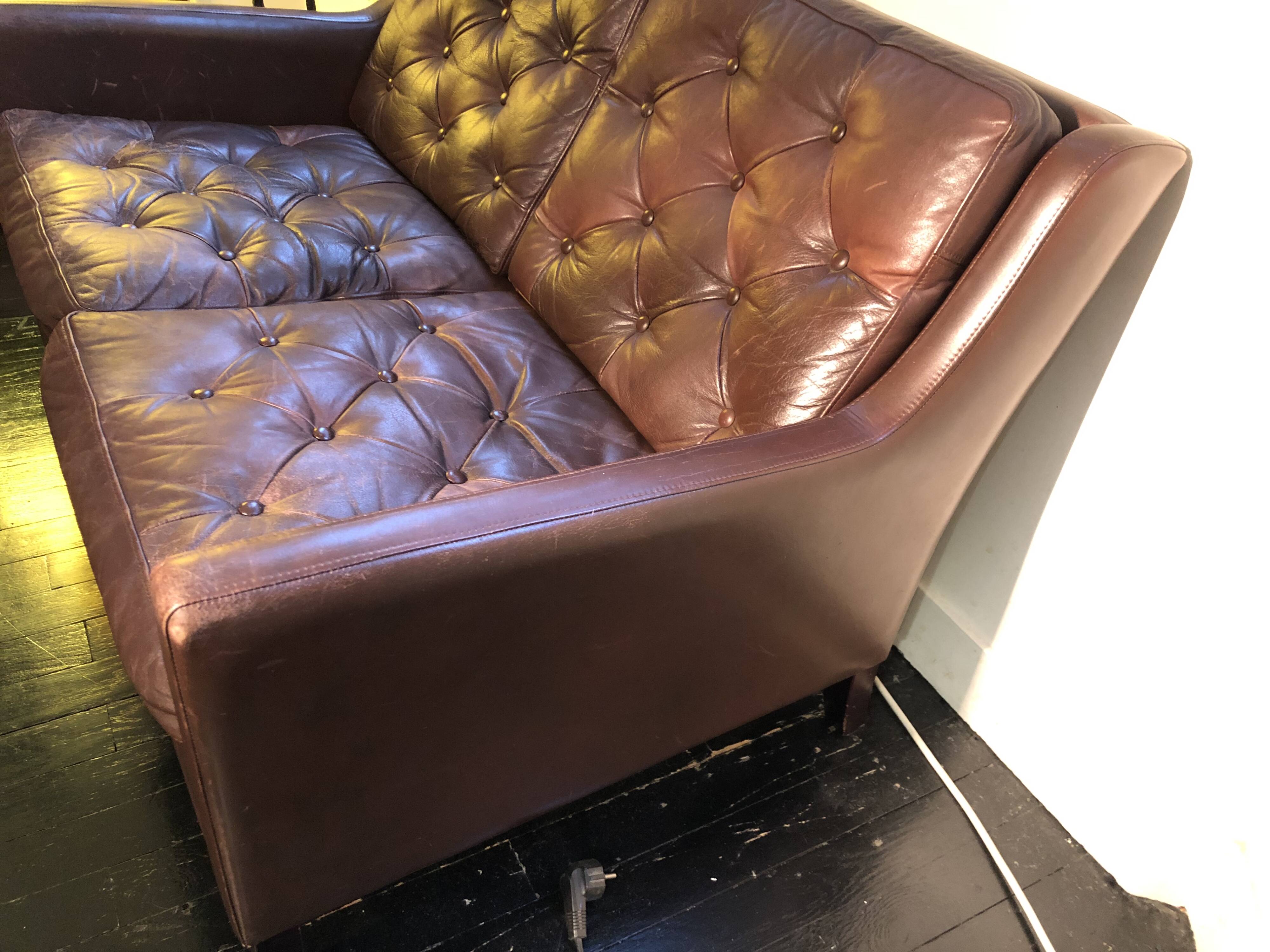 Scandinavian 2-seater leather sofa 1960