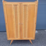 Vintage oak and rattan wardrobe