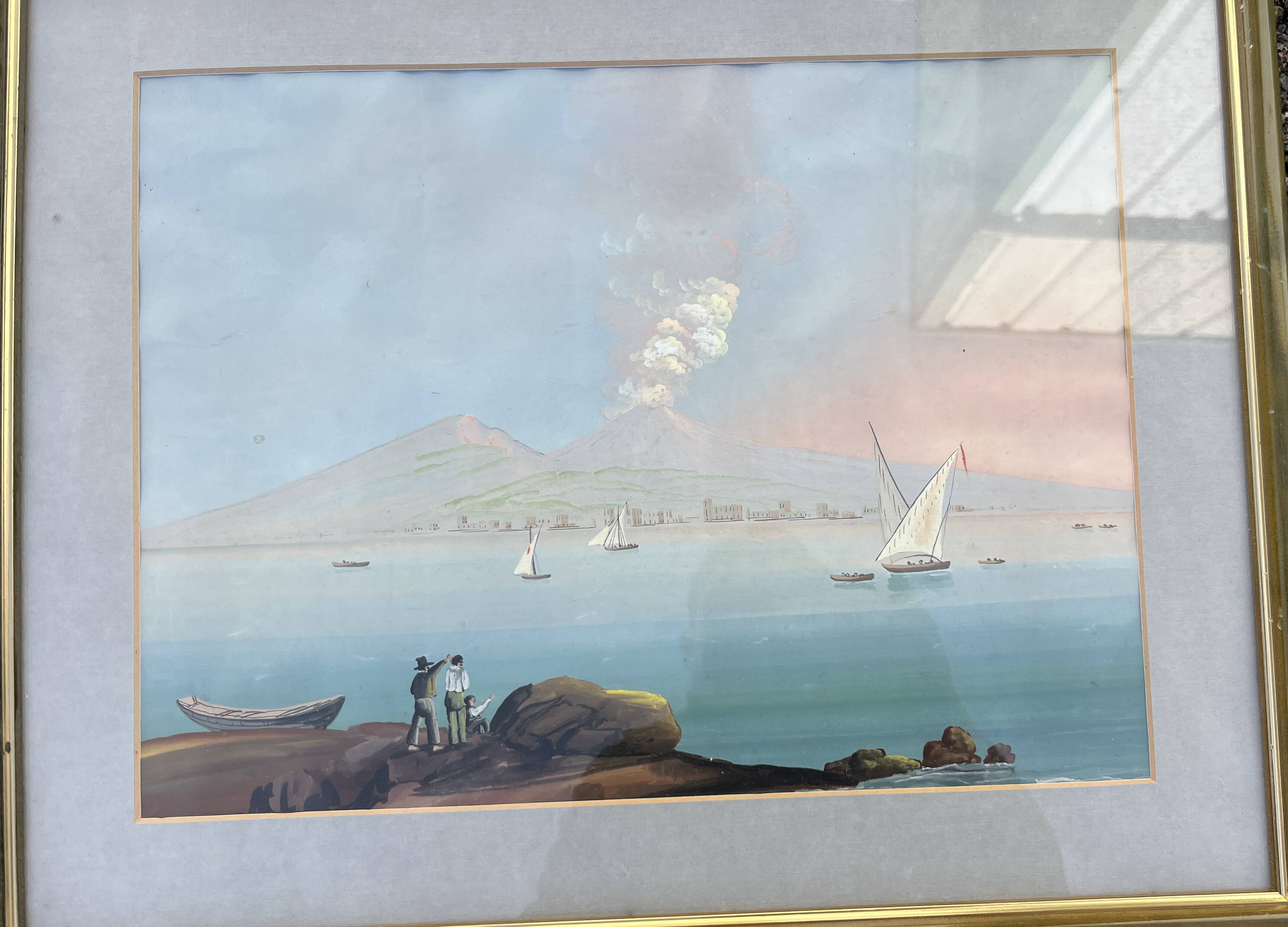 Superb old gouache depicting a classic and lively view of the bay.