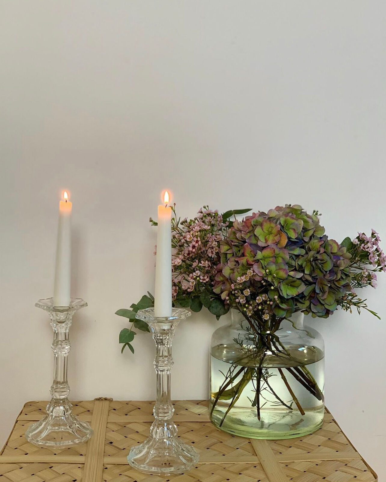 Pair of glass candle holders