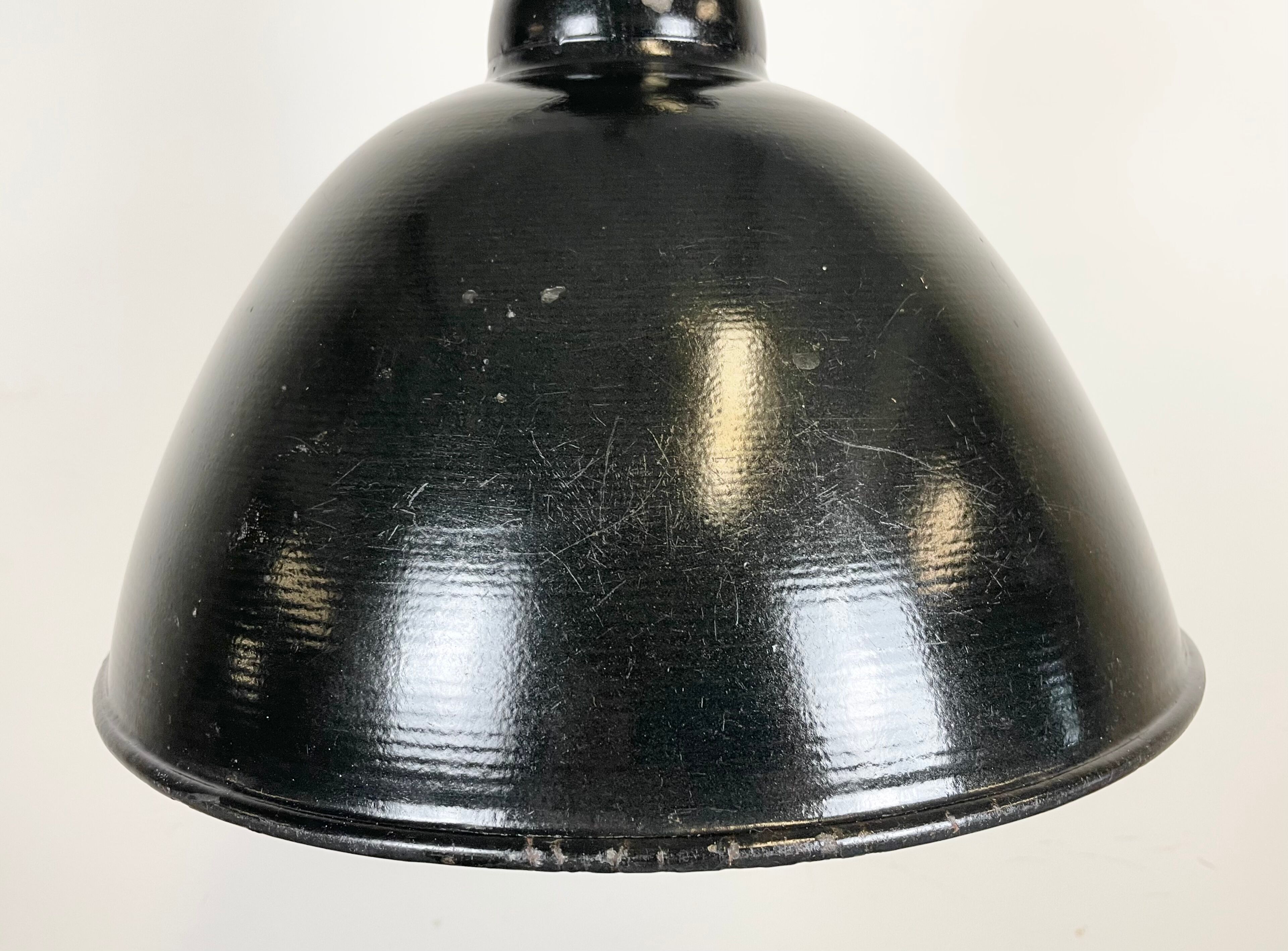 East german black enamel factory light by LBD Veb Leuchtenbau Dresden, 1950s