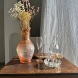 Grand vase rose en verre moulé italien vintage H31