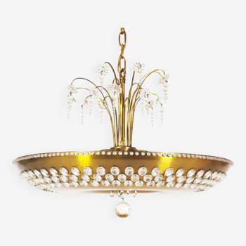 Monumental brass & crystal chandelier by Palwa