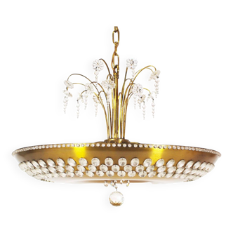 Lustre monumental en laiton et cristal par Palwa