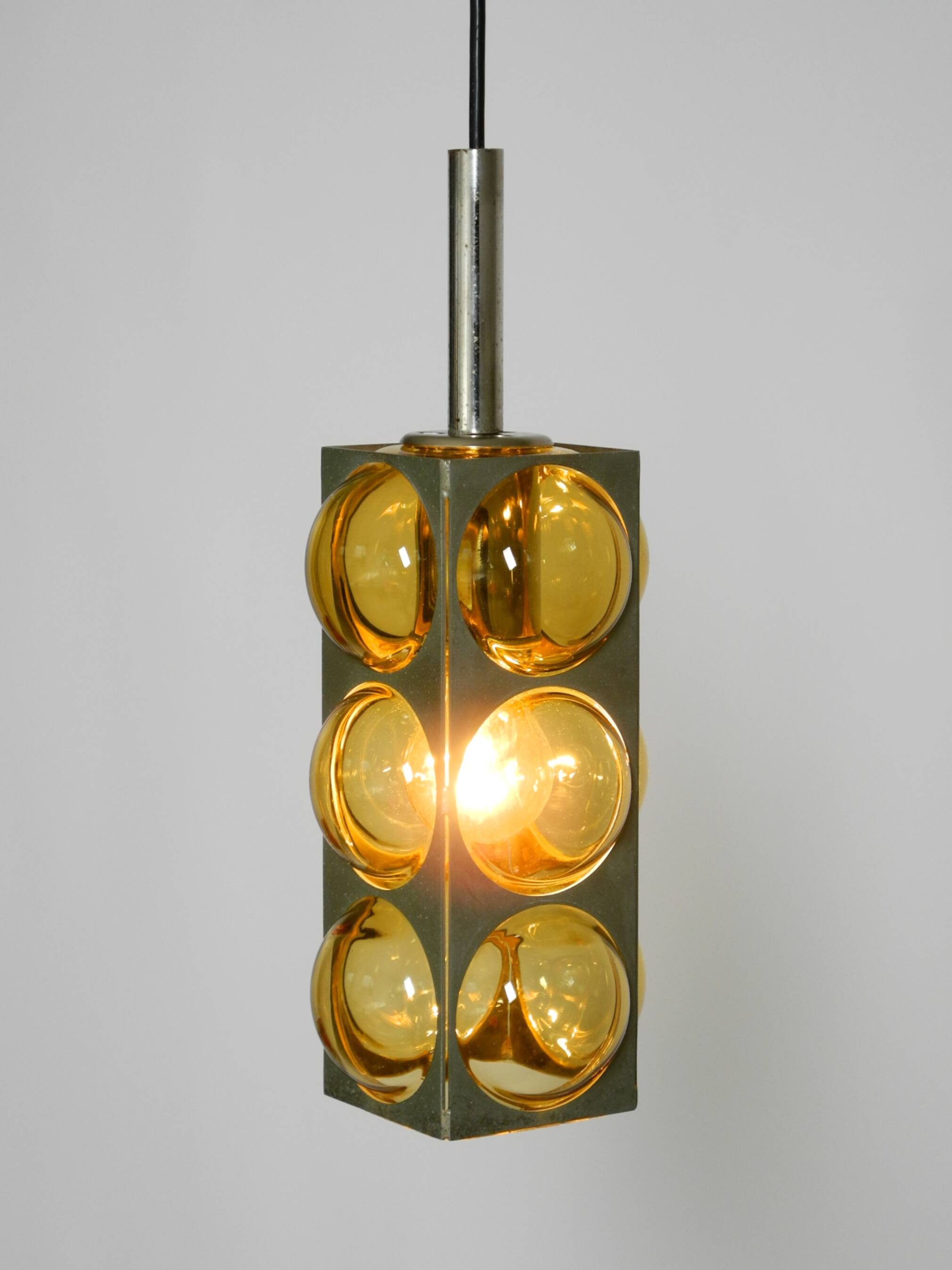 1960s Space Age pendant lamp by Temde made of glass and nickel-plated metal