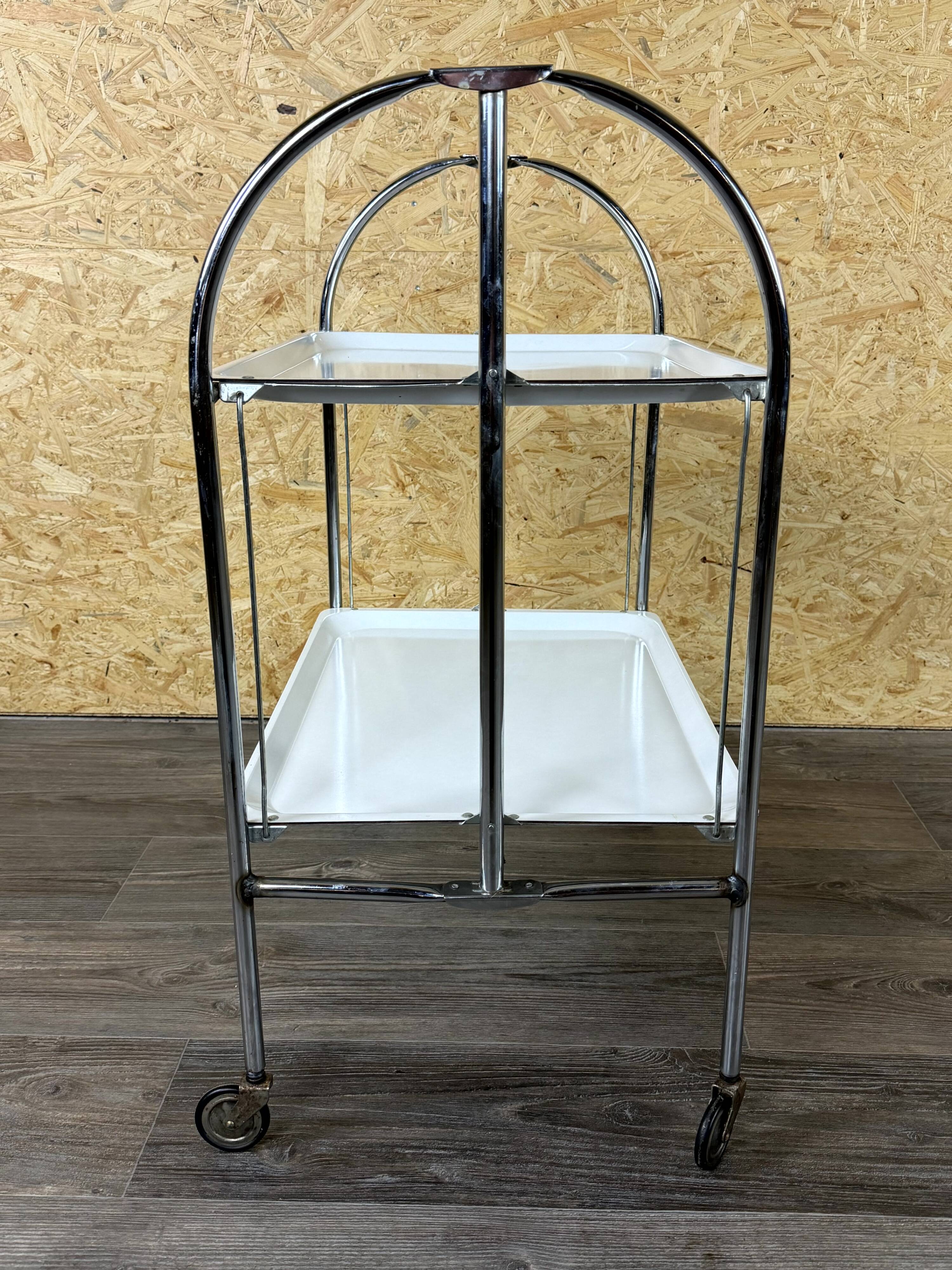 1960s 1970s Serving Cart Dinette Side Table Space Age Design Chrome White