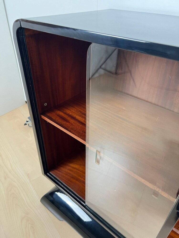 French Art Deco Half Cabinet in Black Lacquer and Mahogany, 1930