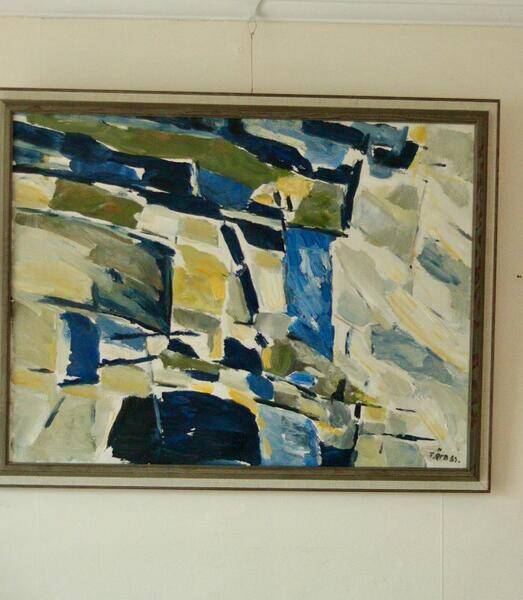 Original mid-century Swedish oil on canvas – “Abstract Composition” by Tryggve Örn – vintage & framed, 52.5 × 67 cm
