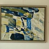 Original mid-century Swedish oil on canvas – “Abstract Composition” by Tryggve Örn – vintage & framed, 52.5 × 67 cm