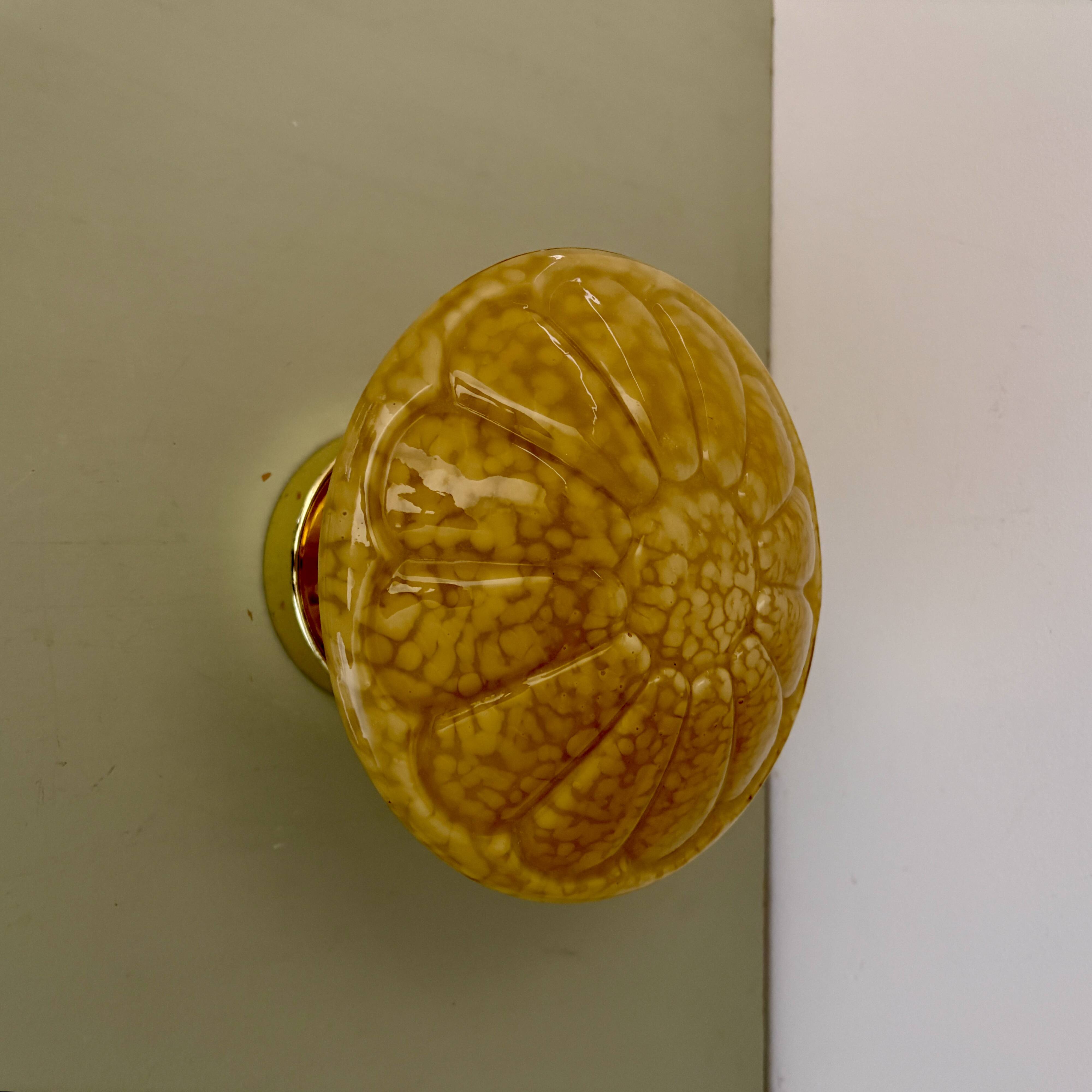 Vintage art deco globe wall or ceiling light in yellow Clichy glass