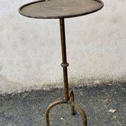 Henri POUENAT (1934-1987) Steel table or pedestal table with a golden patina