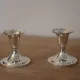 Pair of small silver candle holders with beaded borders – With Boursault box – H 7 cm
